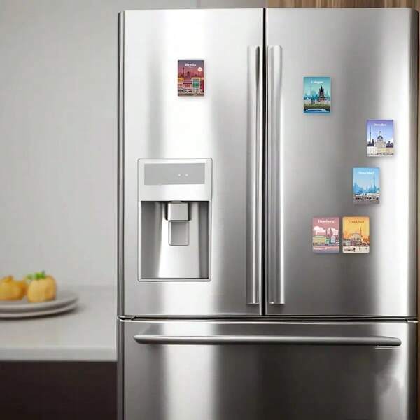 Set de 6 imanes de ciudad alemana con estilo de arte moderno, regalo único, organizador creativo para superficie de refrigerador y puerta de metal con respaldo magnético