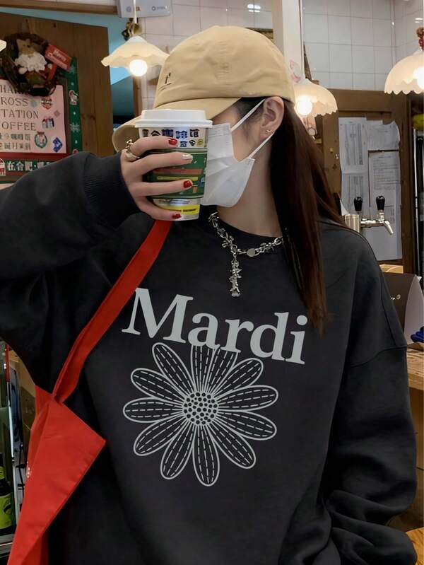 Made In Japan, 320g Casual, Lazy Style Women's Fall And Winter Fashion Loose Round Neck Long Sleeve Sweatshirt, Pattern Print, Soft Fabric, Unisex One-Piece Wearable Fun Pullover Top