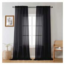 Black Sheer Curtains 108 Inches Long 2 Panels Set, Voile Light Filtering Window Treatment Drapes For Living Room Bedroom Canopy, Each 42Wx108L Inches, 9 Ft, Black - Multicolor 149 - View 1