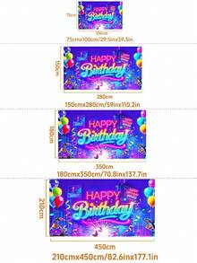 1pc Neon Lights Happy Birthday Photography Backdrop, Birthday Party Celebration Banner - Multicolor - View 3