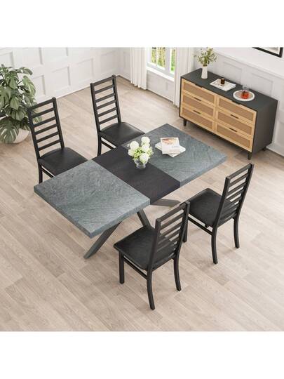 Dining Chairs Set Of 4, Steel Legs PU Leather Seat Kitchen, Living Room, Black, Grijs