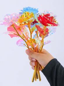 1/6/12支装 星空金色箔片人造玫瑰 - 完美适用于婚礼、订婚、圣诞节和情人节装饰 | 无需电池，高品质塑料花 - 彩色 - 查看 1