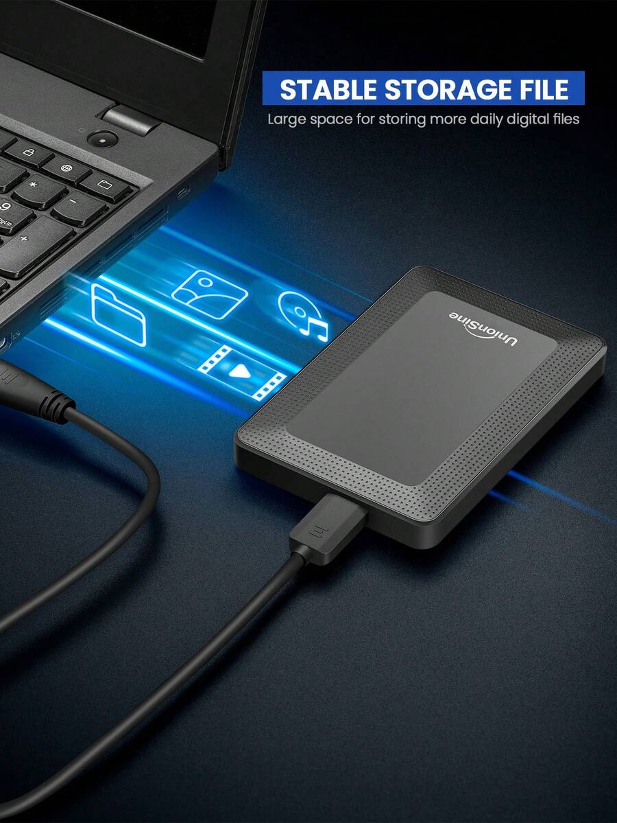 UnionSine Portable External Hard Drive 1TB/500GB USB 3.0 - Includes Zippered Storage Case, Ideal For Travel | High-Speed 2.5" HDD For PC,Laptop , Gaming Equipment | Plug & Play, Lightweight - Black - View 1