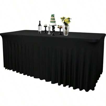 96 Lx 30x 30 H Black 1 Pack Spandex Fitted Table Skirt Rectangle Tables 96 - Inch Stretch Table ClothWashable Wrinkle ResistantEasy To Install Trade Show, Banquet