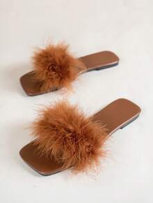 Women's Square Toe Flat Sandals, Fashion Party One-Strap Slippers, Black Sexy Slides To Pair With Dresses, Spring/Summer