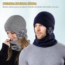 Gorros de Invierno para Hombre y Mujer,Conjunto de Gorro y Bufanda Invierno para Niños y Niñas,Cálido Gorro de Punto Forrado de Lana con Anchas Orejeras - Azul marino-Adultos - Ver 6