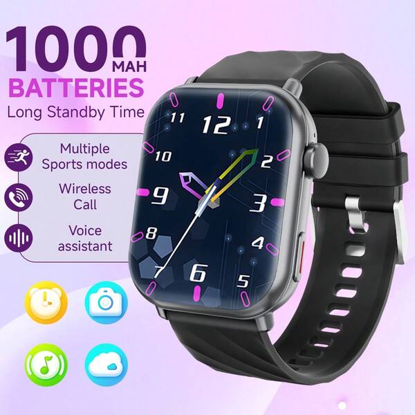 1000mAh Smartwatch de gran capacidad mejorado, 25 días de tiempo de espera, experiencia de usuario mejorada, resistente al agua 1ATM, conexión Bluetooth, batería de alta capacidad, podómetro, compatible con llamadas inalámbricas, recordatorio de información, alerta, esferas personalizadas, pronóstico del tiempo, control de música, asistente de voz, adecuado tanto para hombres como para mujeres, mejor regalo, regalo para el Día del Padre, cumpleaños, San Valentín para parejas