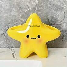 1 Cute Star Shape Plastic Toothbrush Holder - Freestanding Bathroom Storage With Cute Face Design, Durable Plastic Construction, Space-Saving Toothbrush And Toothpaste Holder