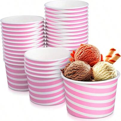 xm13Extra Durable Fun Pink Stripe Design Barra de helado esencial 8 onzas tazas de helado Tazas de aperitivos perfectas para fiestas de cumpleaños y día festivo desechables para una fácilxm13.