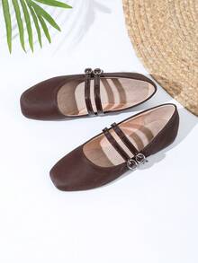 Sapatos Vintage Mary Jane para Mulheres com Dupla Tira - Castanho - Visão 4
