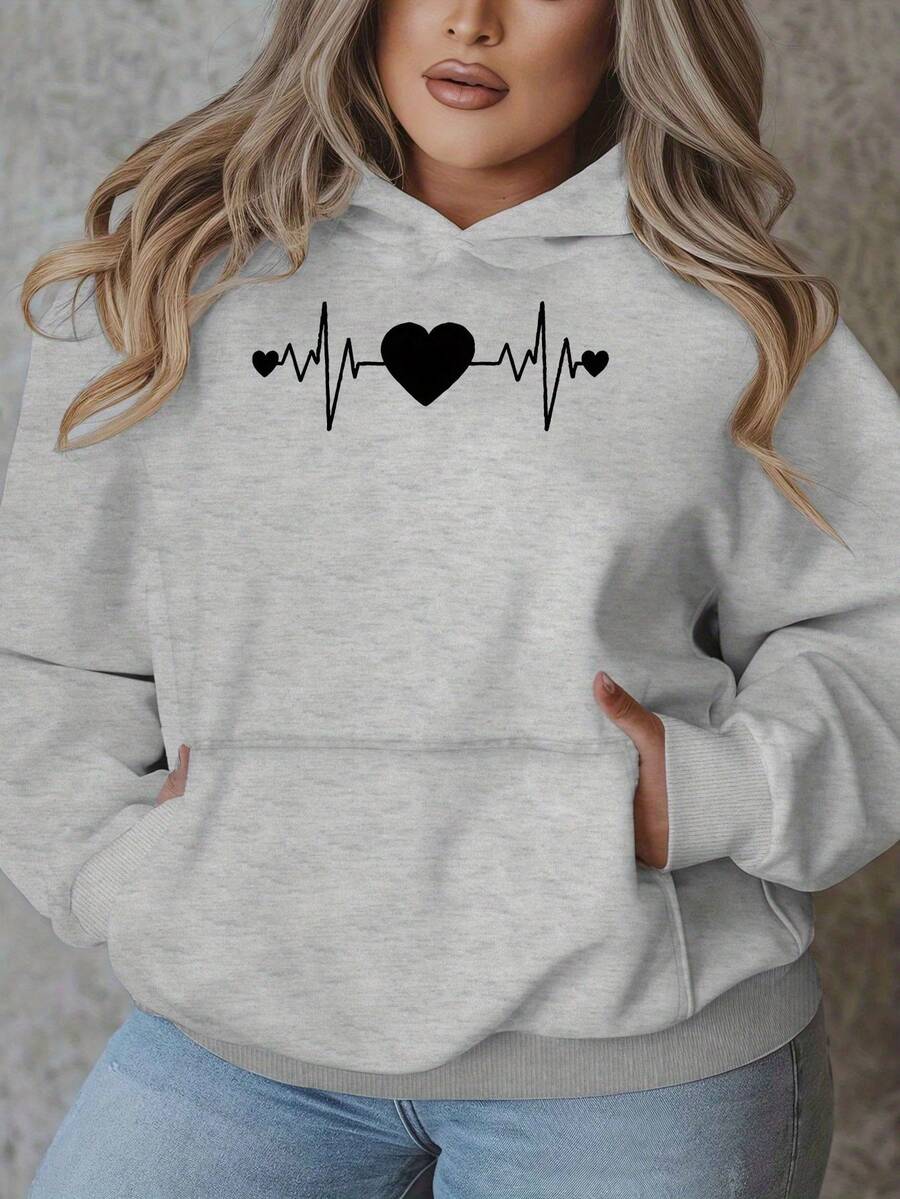 Sudadera con capucha de manga larga para mujer, moda e informal, con letras y estampado de patrones, top de manga larga con capucha para otoño e invierno - Gris Claro - Ver 1
