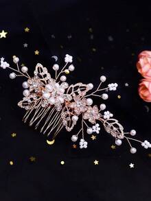 1pc Elegant Bride Leaf Alloy Hair Comb, Handmade Women/Girls Hair Accessory Suitable For Wedding, Party Valentine's Day Accessories