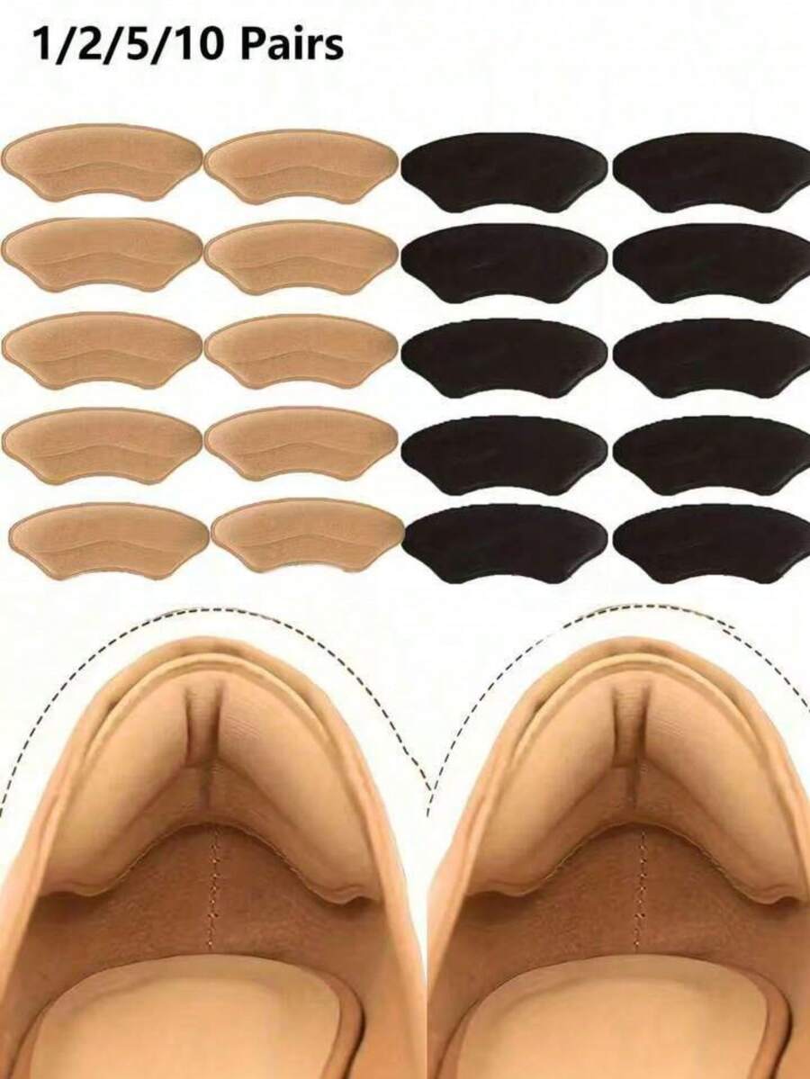 4/2/1 Pairs Plain Color Heel Grips, Wear-Resistant Cushion Heel Protectors, Adhesive Shoe Pads, Modern Non-Woven Fabric Anti-Slip Heel Liners, Suitable For Everyday Use - Multicolor - View 1