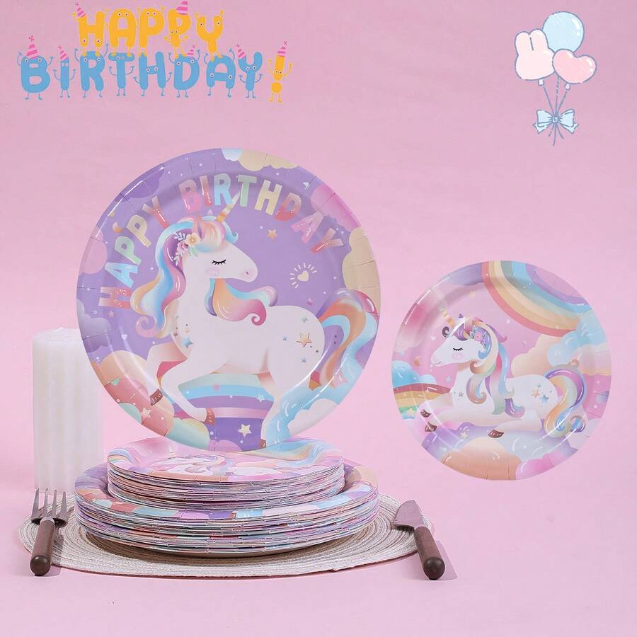 10pcs/20pcs/40pcs/50pcs,Colorful Unicorn Party Supplies,Rainbow Unicorn Paper Dinner Plates, 7inch And 9inch Dessert Plates For Unicorn Theme Birthday Party Decorations Girls Tableware Baby Shower Favor - 彩色 - 查看 1