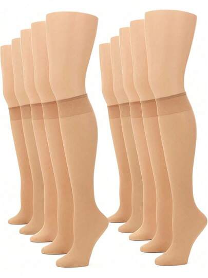 EstiloEstiloNo Nonsense 100% Nylon Pantys hasta la Rodilla Paquete de 10 Marrones Transparentes Adulto Femenino Clásico Formal Calcetines de TuboVersión MejoradaVersión Mejorada