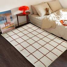 1 Stück einfacher beiger karierter Teppich, nordischer minimalistischer karierter Teppich, Wohnzimmerteppich, Teppich, Wohnzimmer-Bereichsteppich, kleiner Bereichsteppich, Matte, Heimdekoration, großer Wohnzimmerteppich, Raumdekoration, waschbarer Teppich, Fleecedecke, flauschiger Teppich, Herbst-/Winterteppich, dick/flauschig - Verschiedenfarbig - Übersicht 12