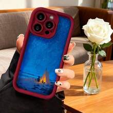 Cubierta de teléfono con borde negro azul estrellado con tienda de campaña iluminada en la playa para uso diario y viajes - Blanco - Ver 4