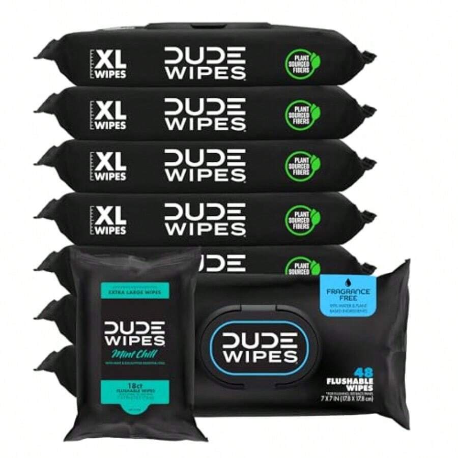 AFRT DUDE Wipes - Flushable Wipes - 8-Pack 384 Count - Unscented + Mint Chill Travel Pack 1-Pack 18-Count - Extra-Large - Vitamin-E And Aloe - Septic And Sewer - 如圖 - 查看 1