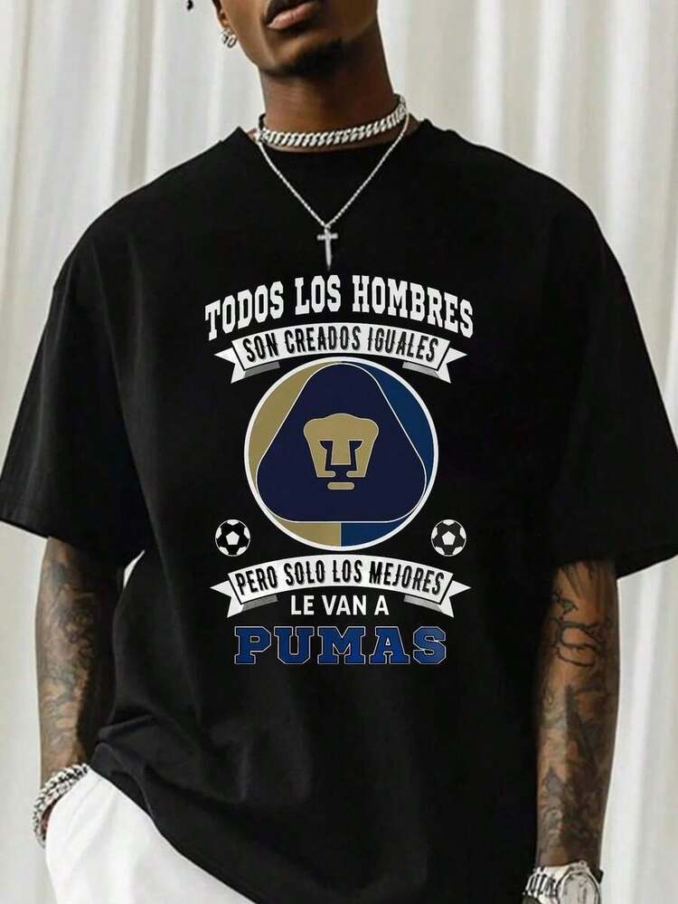 Men's T-Shirt "All Men Are Created Equal" Sporty Style With Pumas  - For Football Fans And Club Lovers, Urban And Casual Fashion, Top In Men's Clothing - màu đen - Xem 6