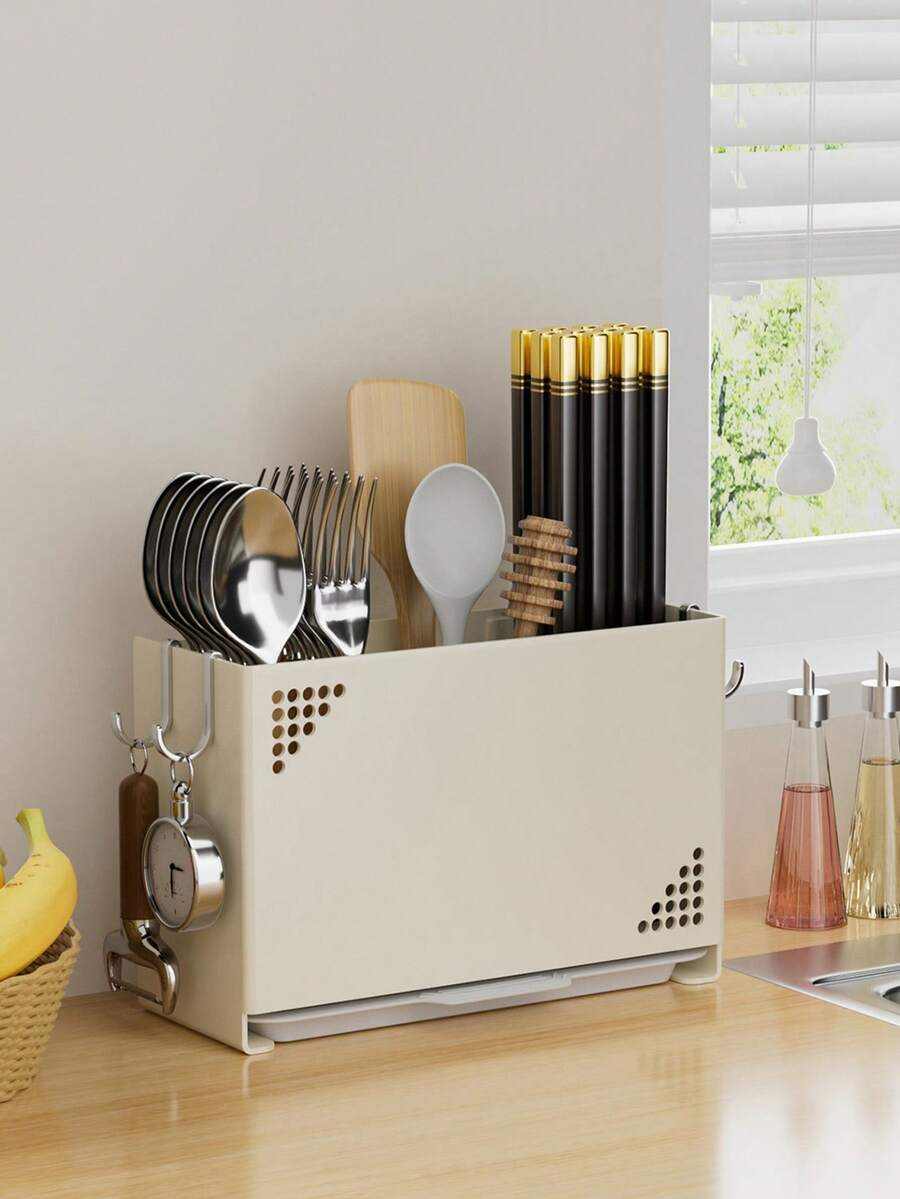 1 Stück wandmontierter Essstäbchenhalter langanhaltendes platzsparendes Design mit mehreren Fächern, moderner Küchen- und Essbereich-Organizer für Besteck, Löffel, Gabeln - Einfach zu installieren, Besteckaufbewahrung, stilvolles Aussehen, fester Griff - Verschiedenfarbig - Übersicht 1