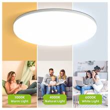 Đèn trần LED đa năng 110V/220V, tròn màu trắng, đèn trang trí trong nhà sáng cho nhà ở/phòng ngủ/phòng khách/hành lang/nhà bếp/phòng tắm/căn hộ/ban công/văn phòng, ánh sáng trắng 6500K, không nhấp nháy - Đèn trần LED khung trắng - Xem 11