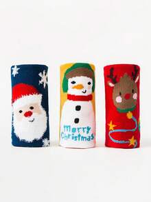 3 Pairs Cartoon Christmas Kids Socks, Autumn/Winter Boys Girls Mid-Large Children New Year Socks