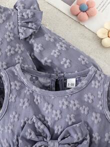 2pcs/Set Baby Girls Casual Snowflake Pattern Cardigan Jacket And Bowknot Mesh Dress Outfit Set - Purple - View 4