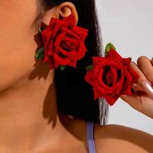 Cross-Border Fresh Sunflower Rose Large Flower Earrings For Photos Vacation Sweet Colorful Flower Earrings - 29625-耳-黃-1 - 查看 7