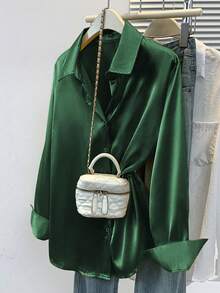 Women's Satin Blouse, Business Casual Button-Up Shirt With Collar Design, Elegant For Office And Casual Wear, Suitable For Autumn, Winter And Spring