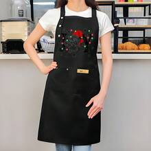 1pc Adjustable Kitchen Apron With Large Pockets - Heavy-Duty Polyester Cooking Apron, Long Adjustable Straps & Belt For Home, Restaurants, Catering, Baking - Chef Apron For Women & Men, Apron For Kitchen, Culinary Attire, Holiday Themed Design, Practical Kitchenwear, Food Service, Functional Design, Durable Fabric, Catering Service - AZX0001 - Xem 3