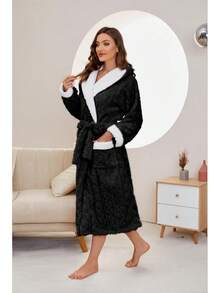 HEARTNICE Plush Long Hooded Robes Women, Soft Fluffy Womens Fleece Robe Thicker Warm Bathrobes - Burgundy - View 10