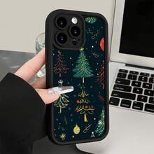 Funda de teléfono nueva con sensación espacial, diseño de árbol de Navidad, adecuada para iPhone 16 15 14 13 12 11 Pro Max Plus 8 7SE2 SE3 XS XR y otros teléfonos inteligentes, funda suave negra con absorción de impactos - Negro - Ver 6