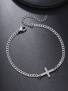 Herren Mode einfaches Kreuz & A-Z Buchstaben Anhänger Armband, neues lässiges Buchstaben Design Armband, modisches Armband für den täglichen Gebrauch