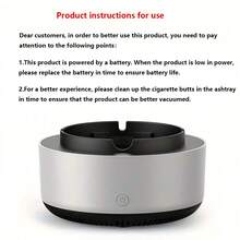 1pc Intelligent Auto-Extinguishing Ashtray. Smart Purification, One-Touch Operation, Multi-Layer Filtration, Powerful Low-Noise Fan. Battery-Powered (2 X AA Batteries). Suitable For Home, Living Room, Meeting Room, Office, Hotel Lobby, Entertainment Venues (E.G. Game Rooms). Perfect Gift. - Grey - View 12