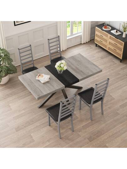 Dining Chairs Set Of 4, Steel Legs PU Leather Seat Kitchen, Living Room, Black, Grijs view 2