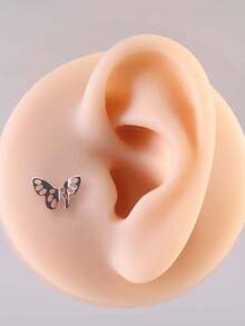 1pc Titanium Heart Zirconia Embedded Skin Implant Stud - Titanium Color - View 3