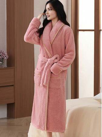 Plus Size Coral Fleece Bathrobe For Women - Plush Winter Robe, Spa Clothing - Comfortable Loungewear