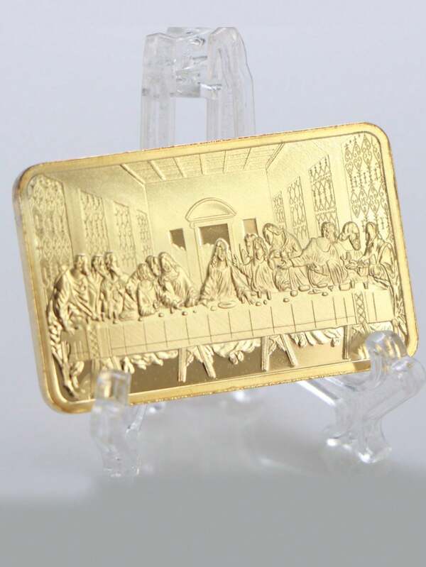 1pc Last Dinner Christ Jesus Gold Bar Jesus&Angel 1 OZ Gold Replica 999 Gold Clad Bullion Bar Christian Commemorative Coin,The Last Supper Coin,Collectible Coin, Challenge Coin, Party Event Aggregation Gift, Game Props, Ornaments, With Acrylic Shell
