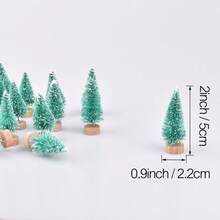 24 Pieces Artificial Mini Christmas Sisal Snow Frost Trees With Wood Base Bottle Brush Trees Plastic Winter Snow Ornaments Tabletop Trees For Christmas Party Home Decoration (Green) - 綠色 - 查看 3