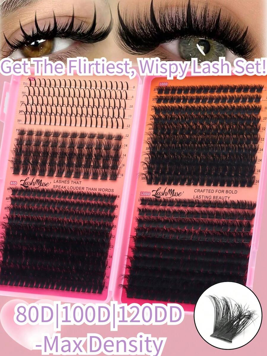 2040PCS/1360PCS/680PCS 80D+100D+120DD Curl Individual False Eyelash Extensions, D/DD-Curl, 0.39-0.63 Inch Length, Thick, Fluffy & Voluminous, Cat Eye & Cluster Style, Segmented Design, Reusable, Fluffy Lashes, Dramatic Lashes, Volume Lashes, Perfect For DIY Makeup, Beginner-Friendly, Great For Halloween, Christmas, New Year's, Beauty & Health, Personal Care, Festive Glam Beauty Lash Clusters - Black - View 1