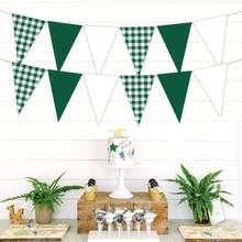 12 buc decorațiuni de petrecere verzi, carouri verzi, carouri, triunghi alb, steag Gingham, fanion, ghirlandă din material textil, pentru nuntă, ziua de naștere, picnic, grătar, decorațiuni de petrecere în aer liber cu golf - Multicolor - Vizualizare 7
