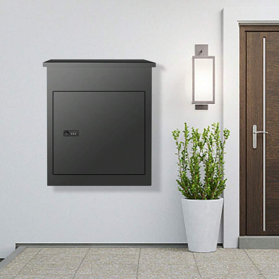 Mailboxes For Outside 17.3"X13.8"X22.8", Galvanized Steel Package Delivery Boxes For Outside With Coded Lock, Anti-Theft Baffle, IPX3 Waterproof Delivery Box For Packages For Porch, Curbside - Black - View 1