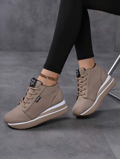 Women's Retro Platform Soft Bottom Comfortable Round Toe Lace-Up Casual Sneakers, Breathable All-Season Vacation Daily Wear, Original Campus Style Solid Non-Deformation Leisure Sports Shoes