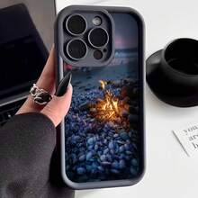 Cubierta de telefono con borde negro y diseño de fuego en playa de piedras azules para uso diario y viajes - Burdeos - Ver 1