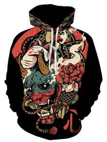 最新流行动漫3D连帽卫衣男士时尚日常百搭黑色套头衫秋冬男装 - 彩色 - 查看 10