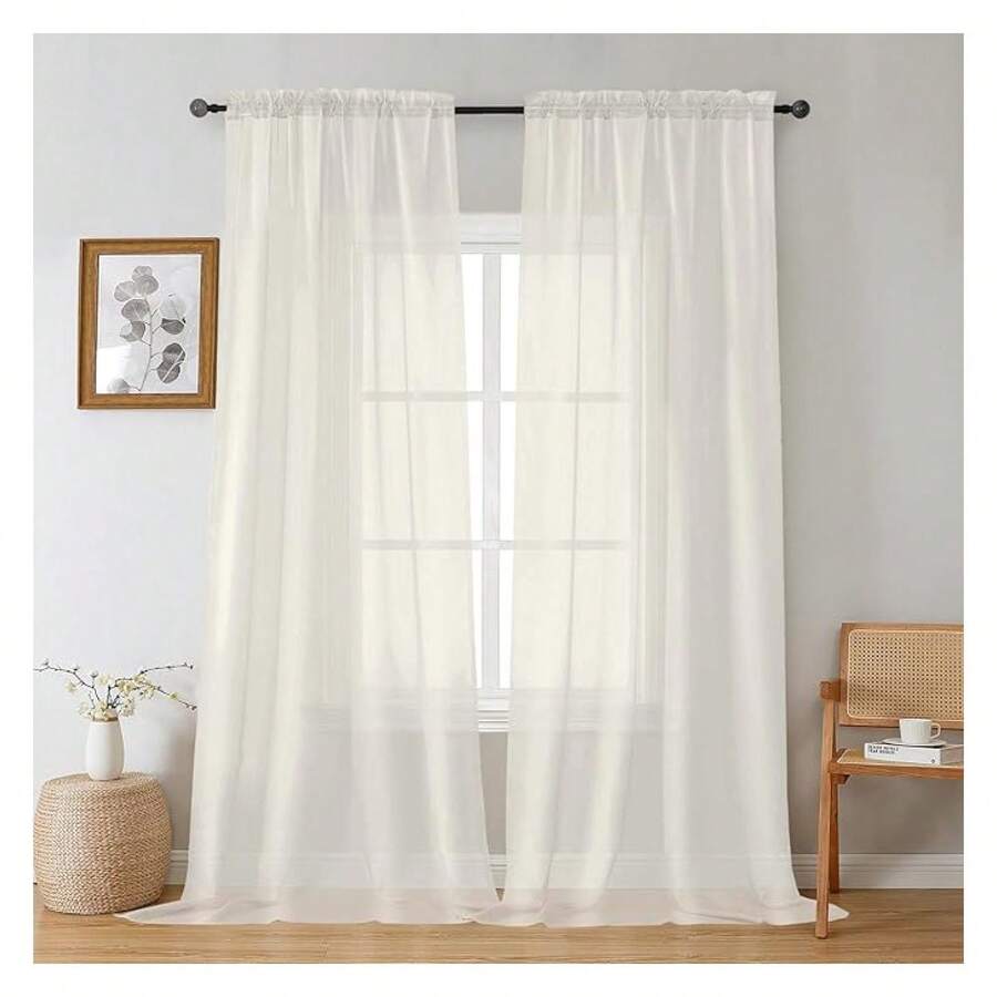 Sheer Curtains 96 Inches Long 2 Panels, Elegant Window Treatments Voile Curtains For Living Room, Light Filtering Rod Pocket Sheer Drapes, Each 42" Wx96 - 多色130 - 查看 1