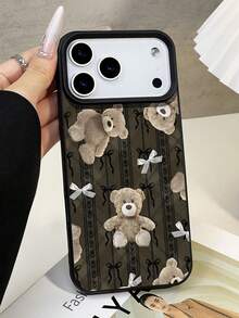 1 Stück modischer vintage Schleife Teddybär Illustration wasserdichter, stoßfester und rutschfester Handyhülle mit Litchi-Textur, geeignet als Geburtstags-, Feiertags-Geschenk für Freunde, Familie, Paar, kompatibel mit Apple Phones