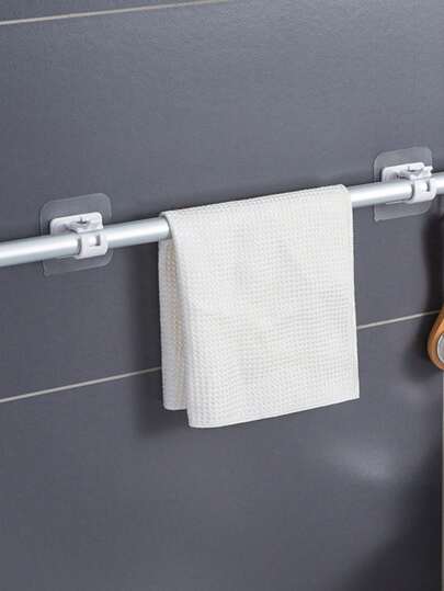 2pcs/4pcs/6pcs/12pcs Sturdy Curtain Rod Hooks - Adjustable Telescopic Rod Fixing Brackets With No-Drill Adhesive Clips And Crossbar Curtain Holders, Easy Installation And Stability For Bathroom, Living Room