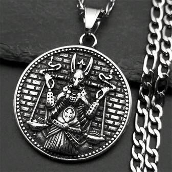 复古 316L 不锈钢古埃及死神阿努比斯吊坠项链 男女款 神话银色珠宝