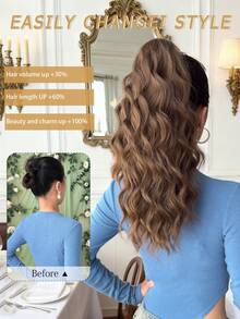 18-Inch Brown Wavy Heat-Resistant Synthetic Claw Ponytail Wig, Suitable For Women's Parties And Daily Use - Brown - View 3